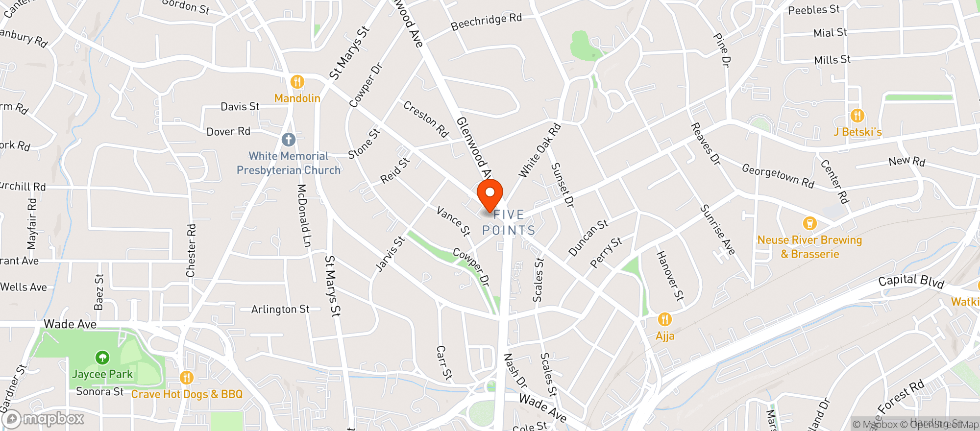 Map showing Crafty Beer Shop - Five Points