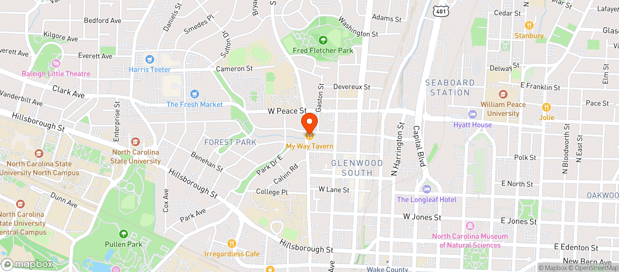 Map showing My Way Tavern Raleigh