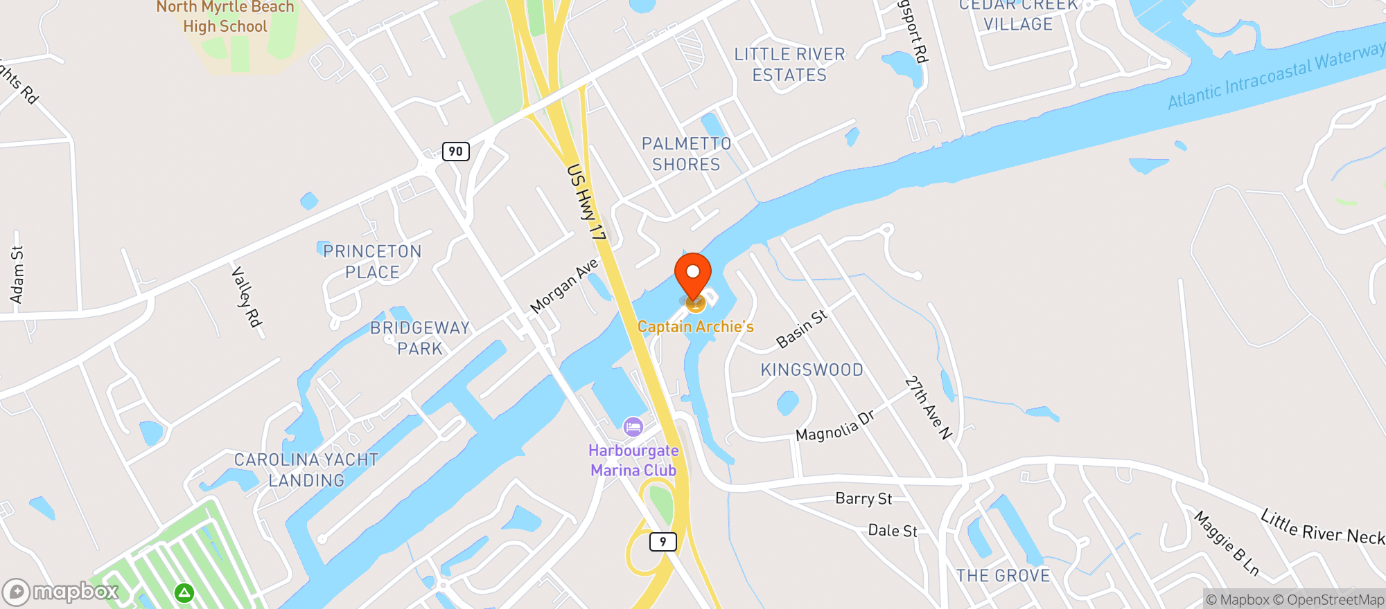 Map showing Captain Archie S Bar & Grill (Myr)