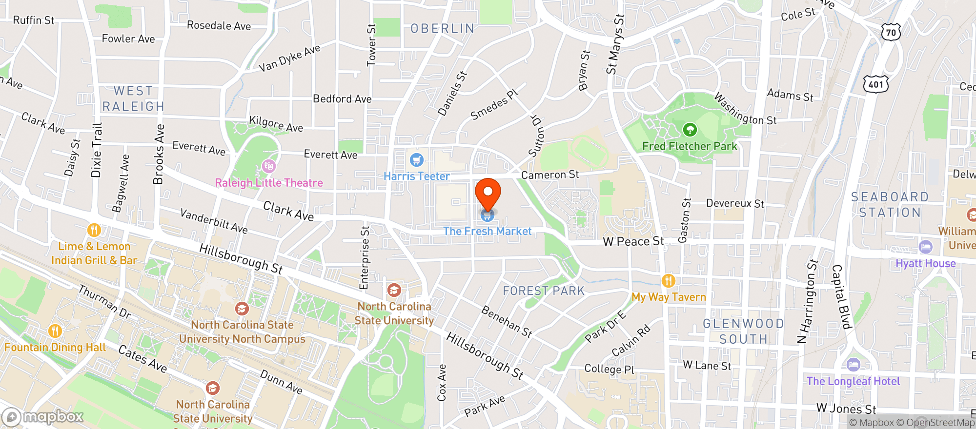 Map showing The Fresh Market (Raleigh)