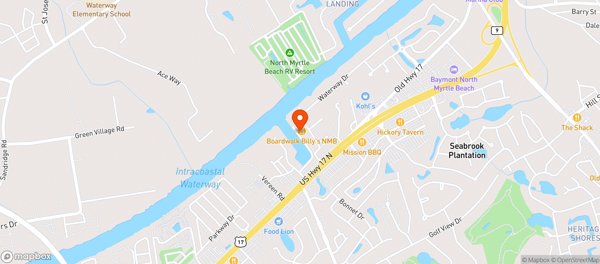 Map showing Boardwalk Billy's Ribs & Raw Bar