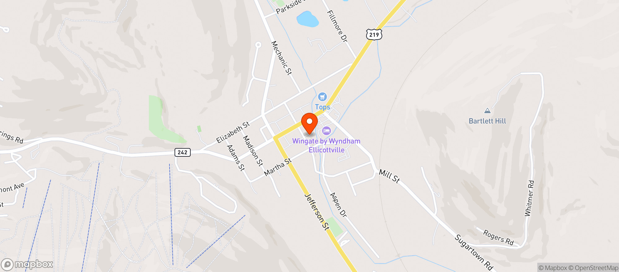 Map showing Ellicottville Brewing Company
