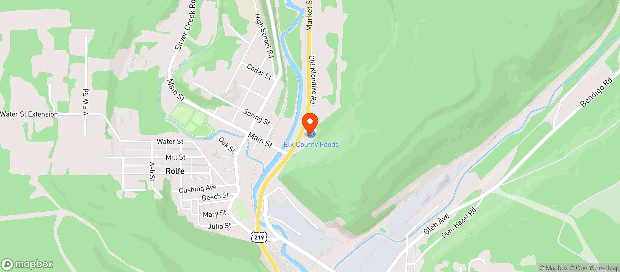 Map showing johnsonburg Elk county. foods