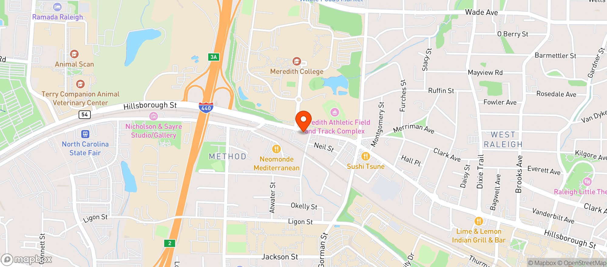Map showing Sherlocks Glass & THCa Dispensary Raleigh