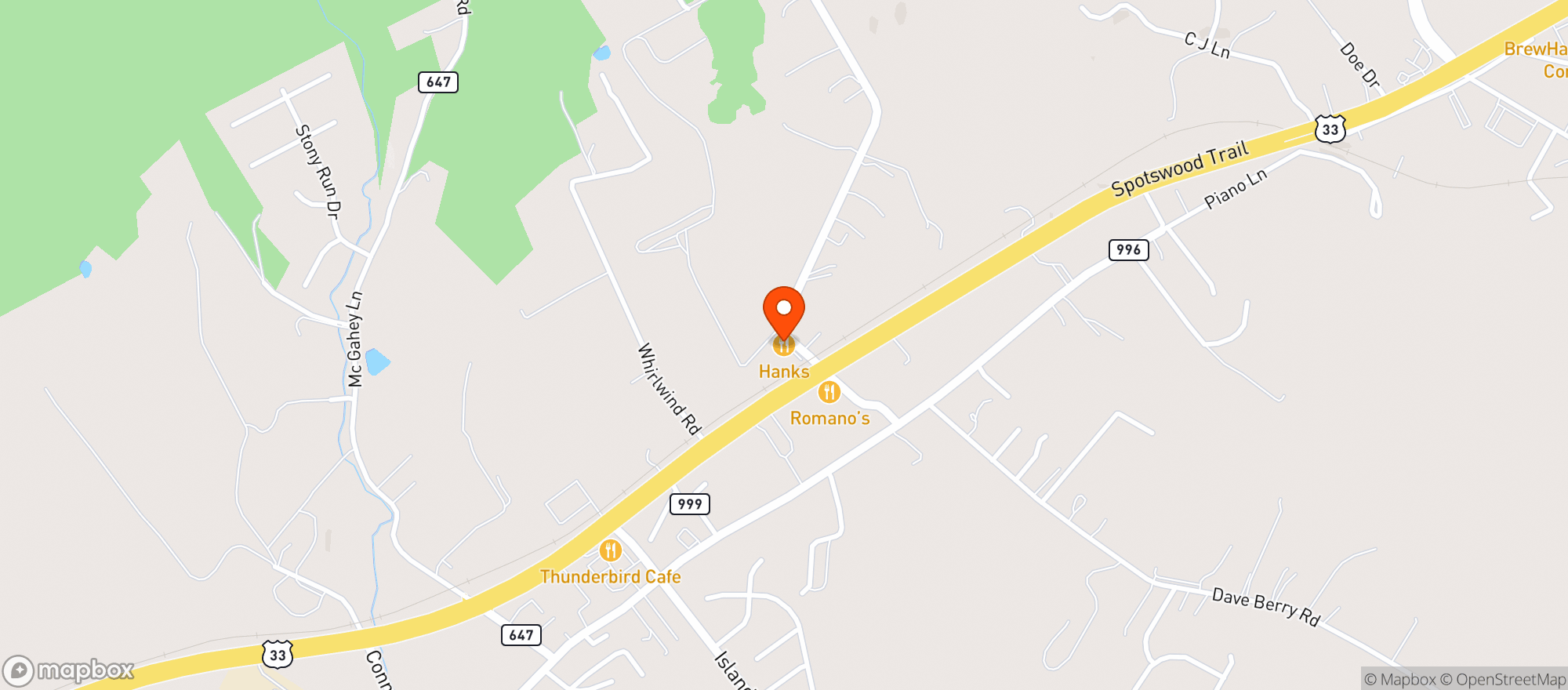 Map showing Hanks Smokehouse & Deli