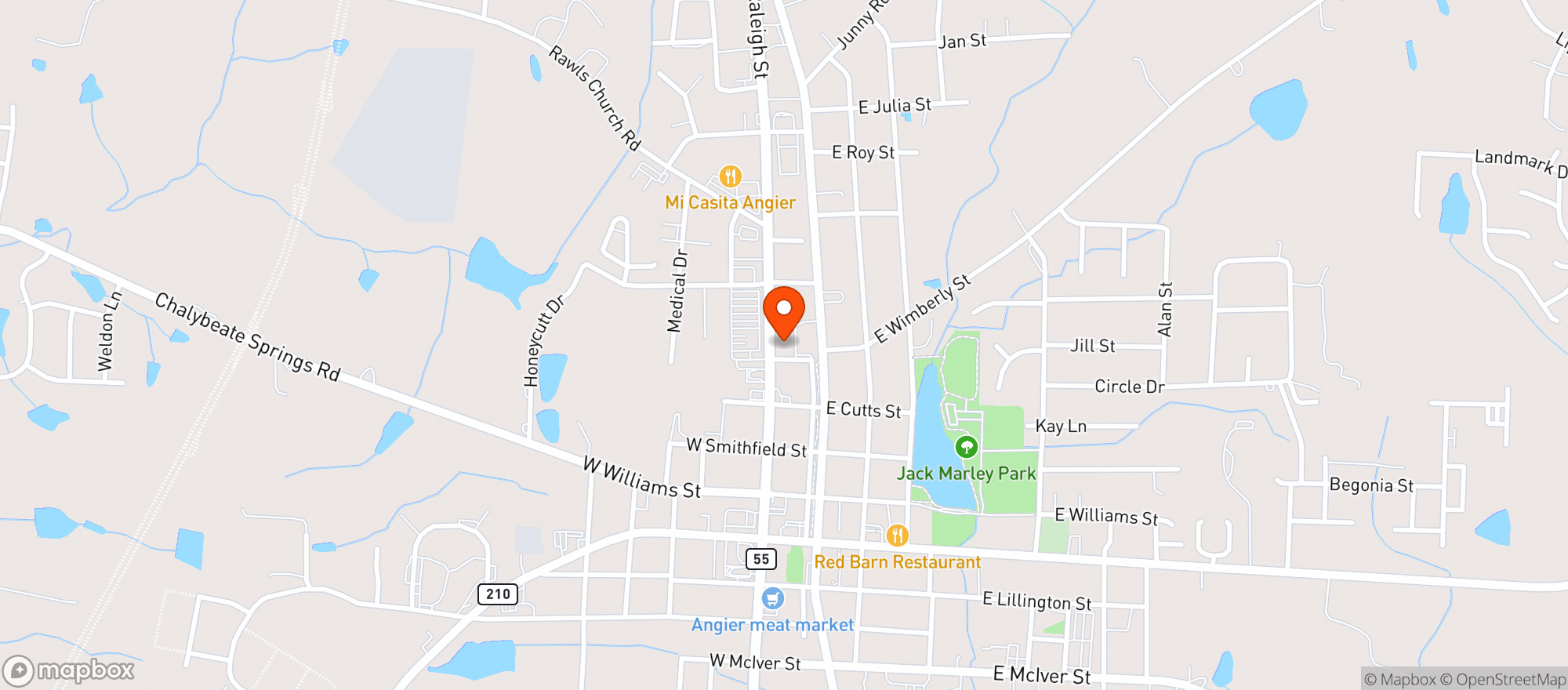 Map showing T Mart (Angier)