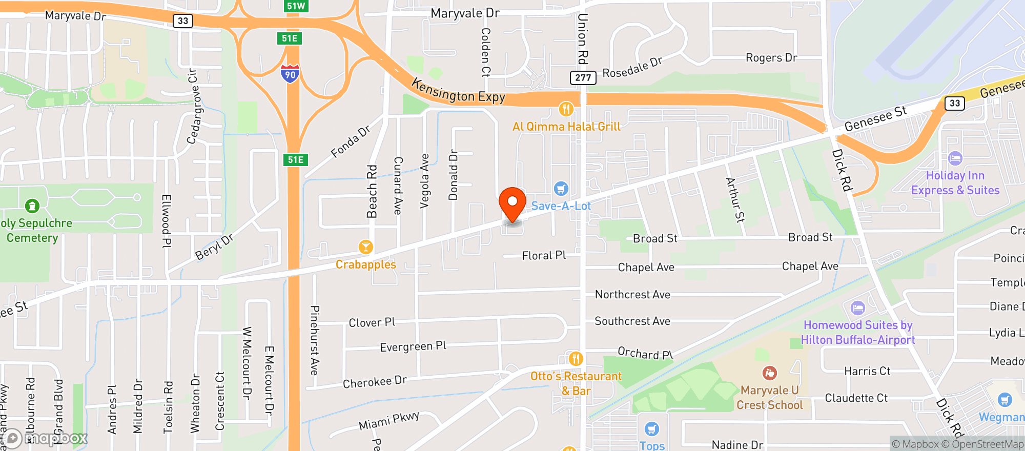 Map showing The 33 Speakeasy Grill