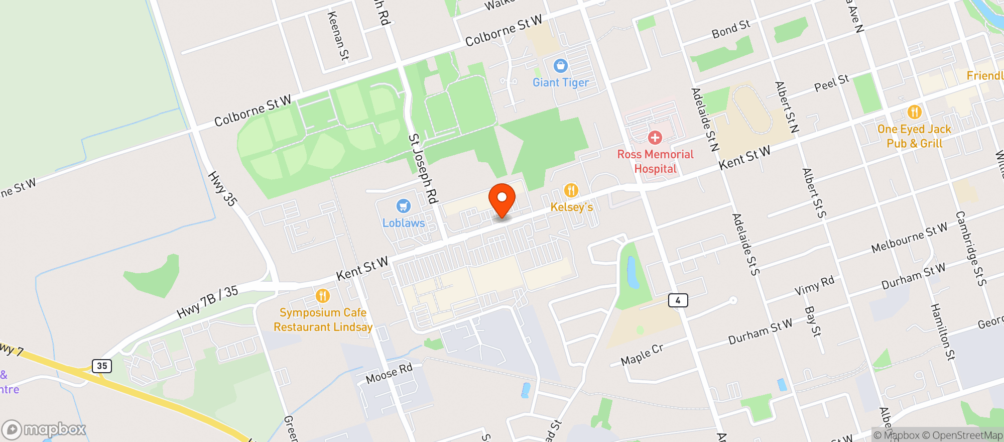 Map showing Loblaw Lindsay