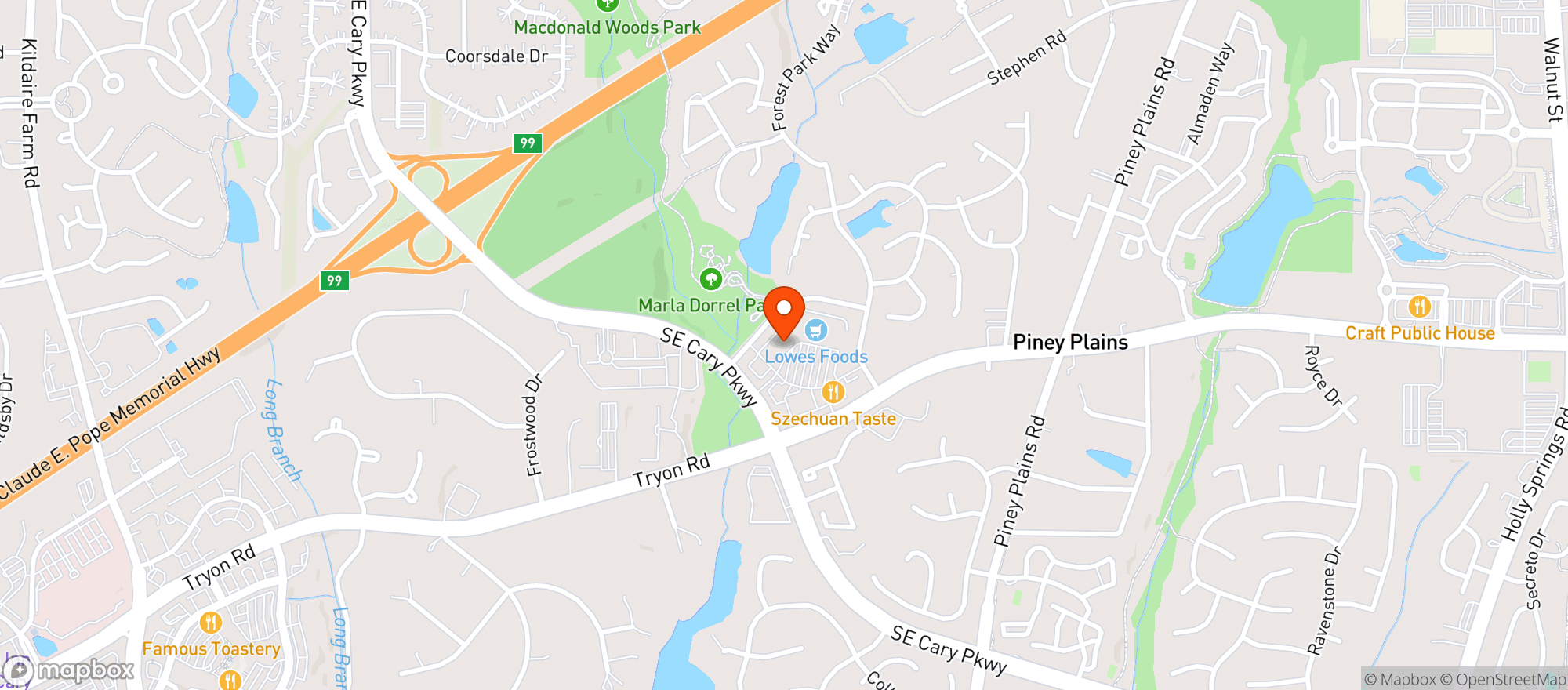 Map showing Cary Pub