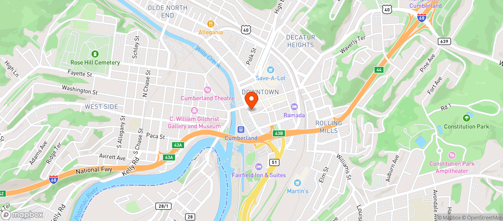 Map showing UNCLE JACK'S PIZZERIA PUB