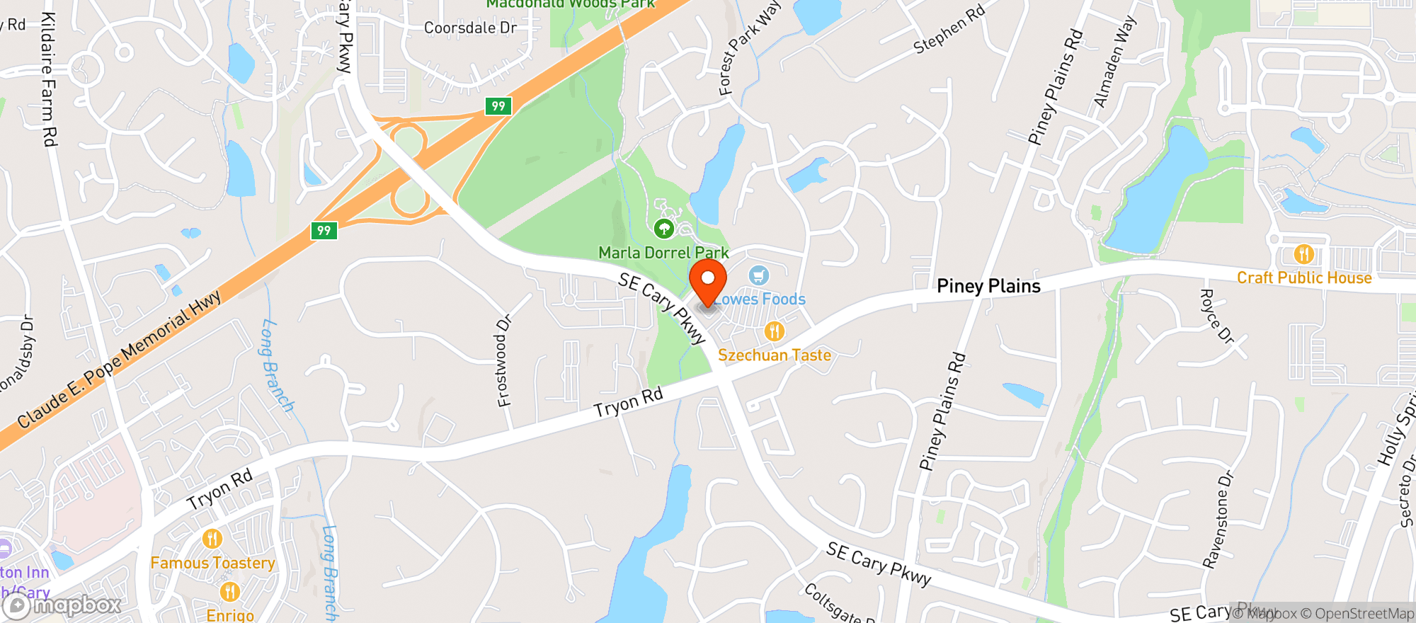 Map showing Circle K 2720914 (Se Cary Pkwy)