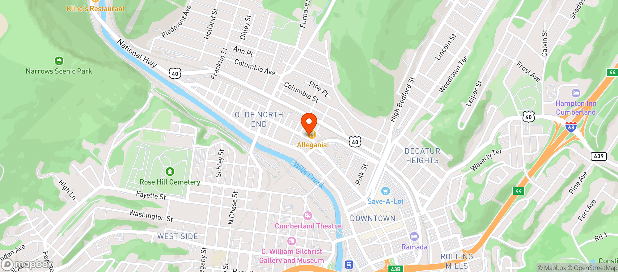 Map showing Alleghany Liquor Store
