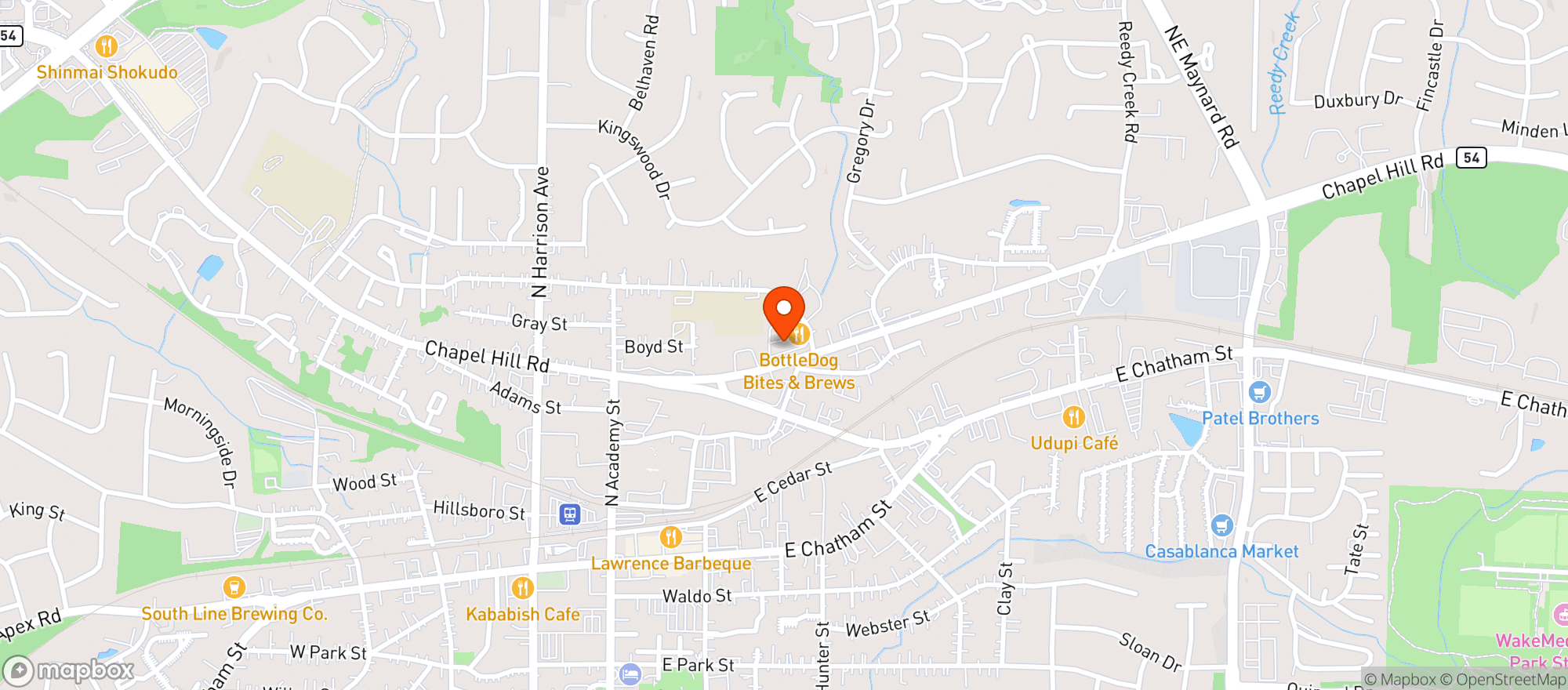 Map showing Woodys Sports Tavern and Grill