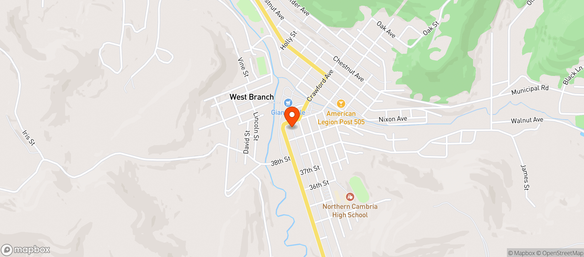 Map showing K & C Beverage