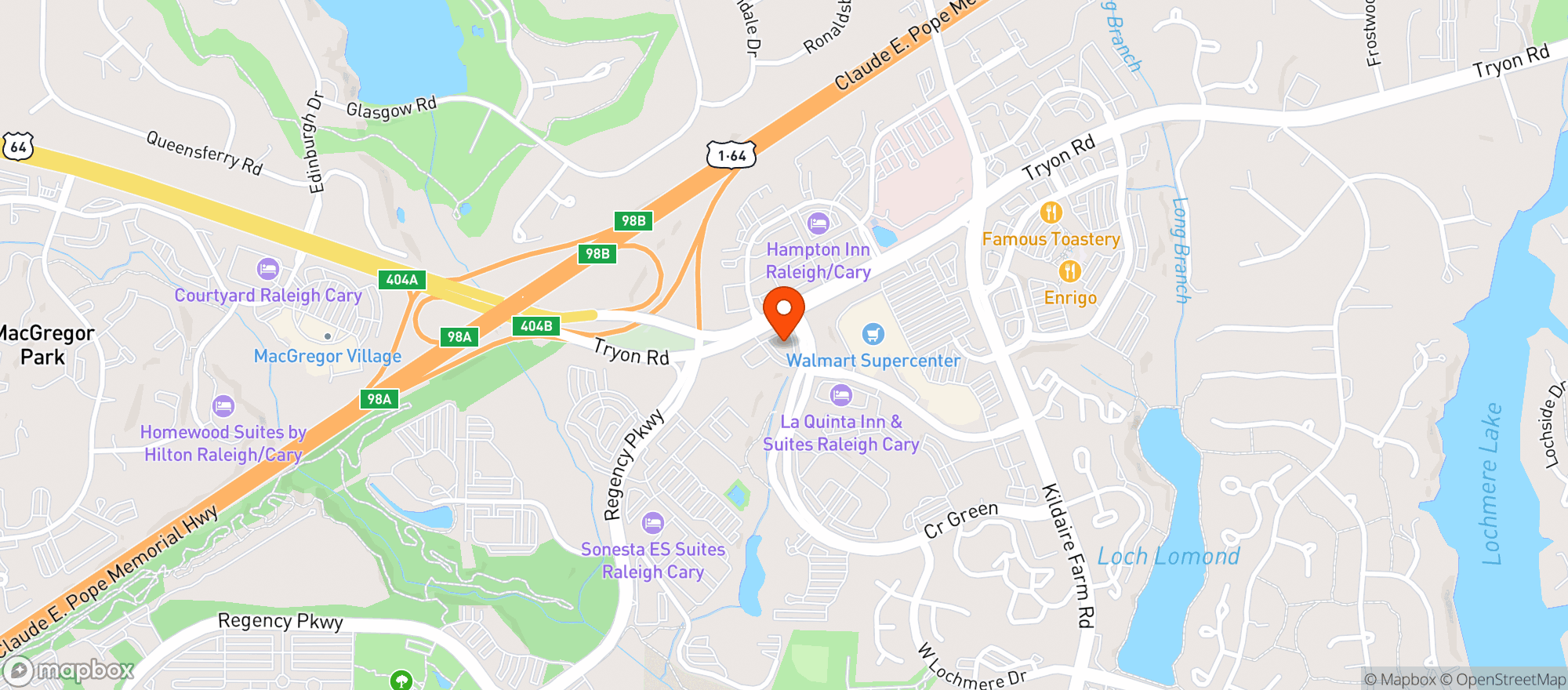 Map showing Lucky 32   Cary
