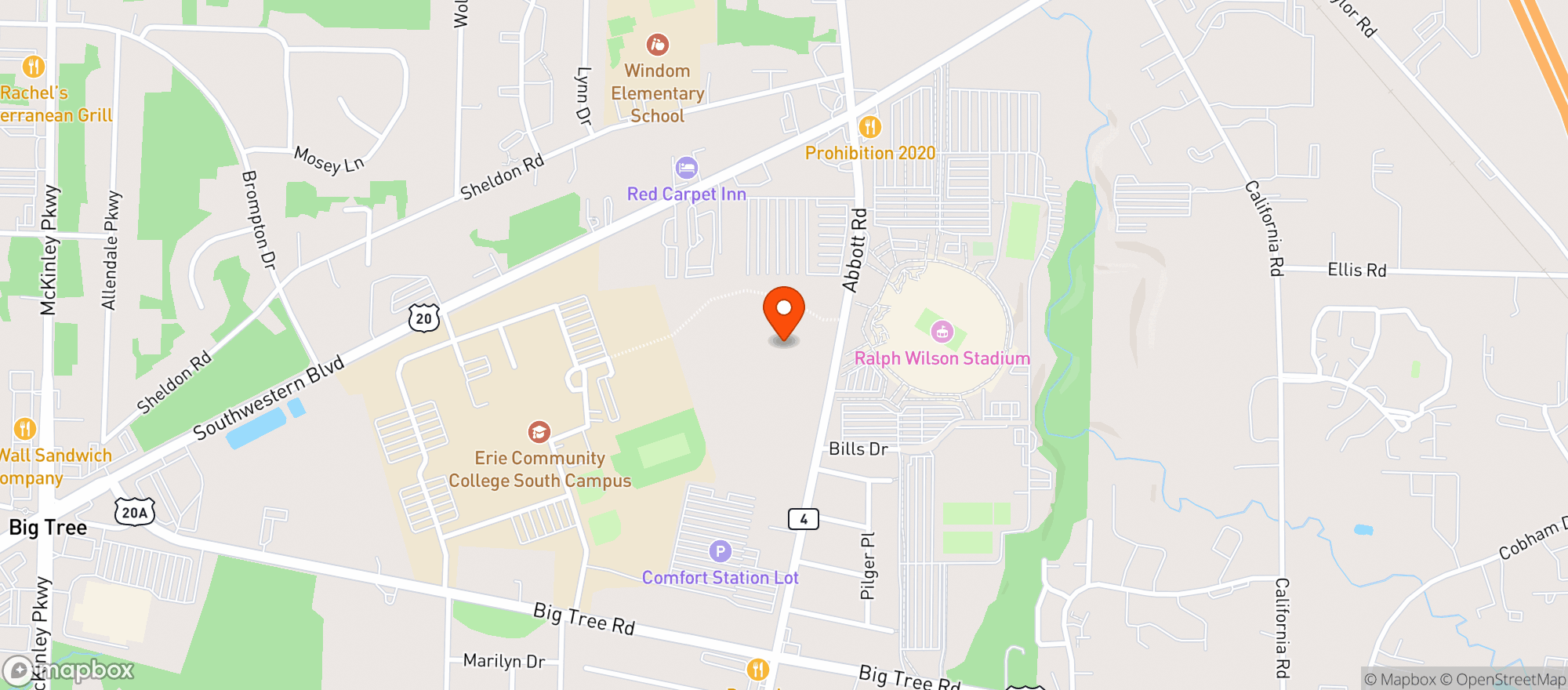 Map showing Dn Highmark Stadium