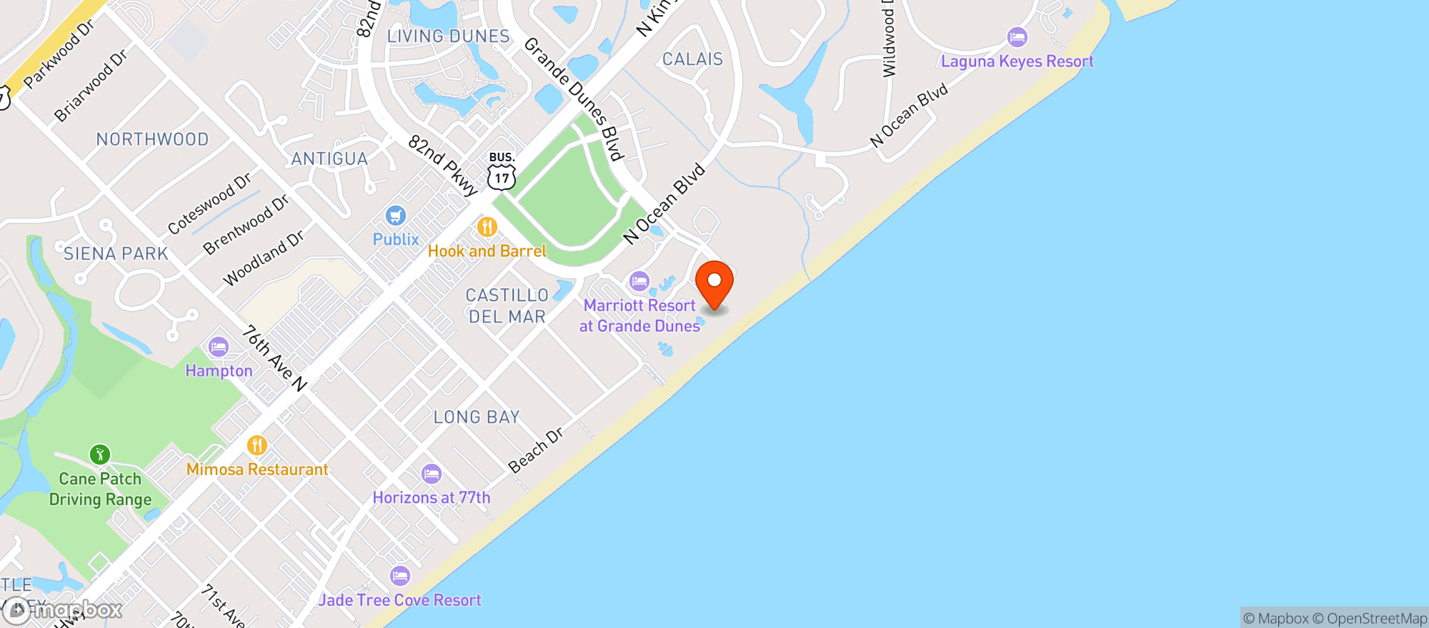 Map showing Marriot Ocean Watch Villas