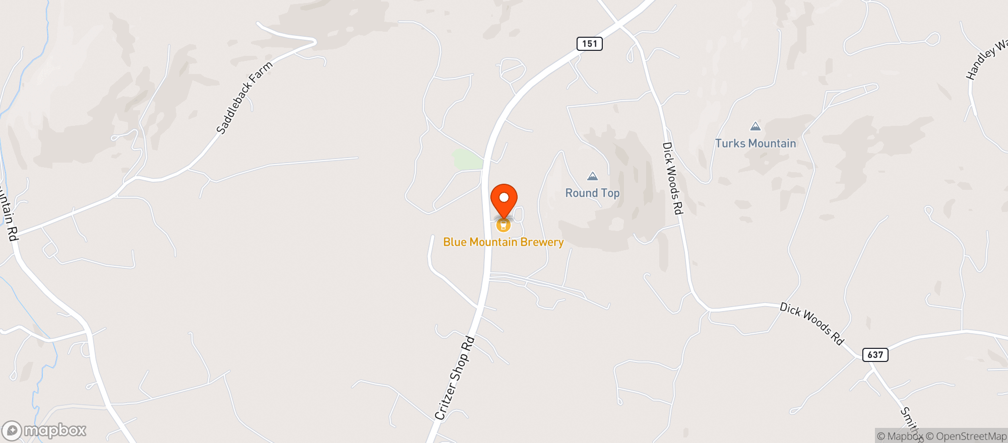 Map showing Blue Mountain Brewery