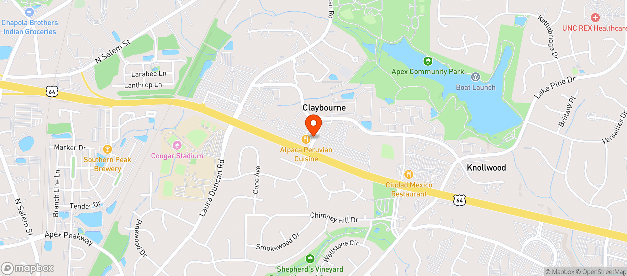 Map showing Ruckus Pizza