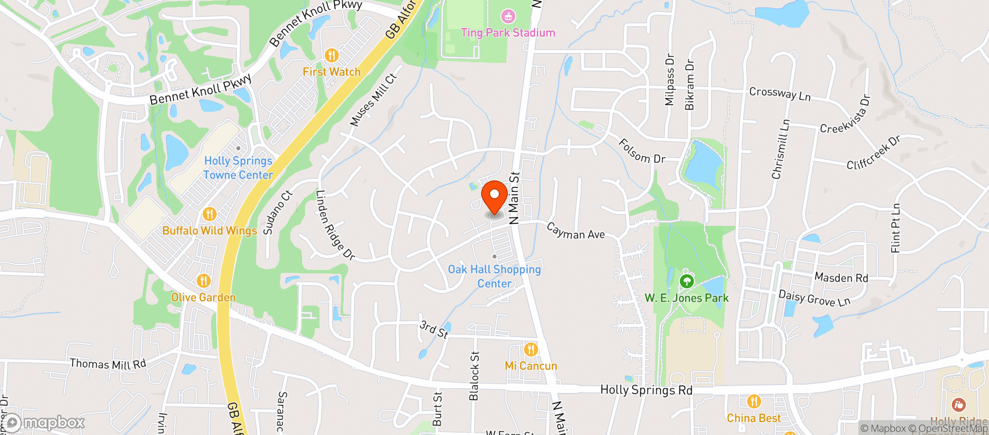 Map showing Stop N Go 1 (holly Springs)