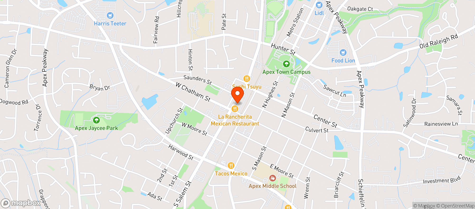 Map showing Highcraft Downtown Apex