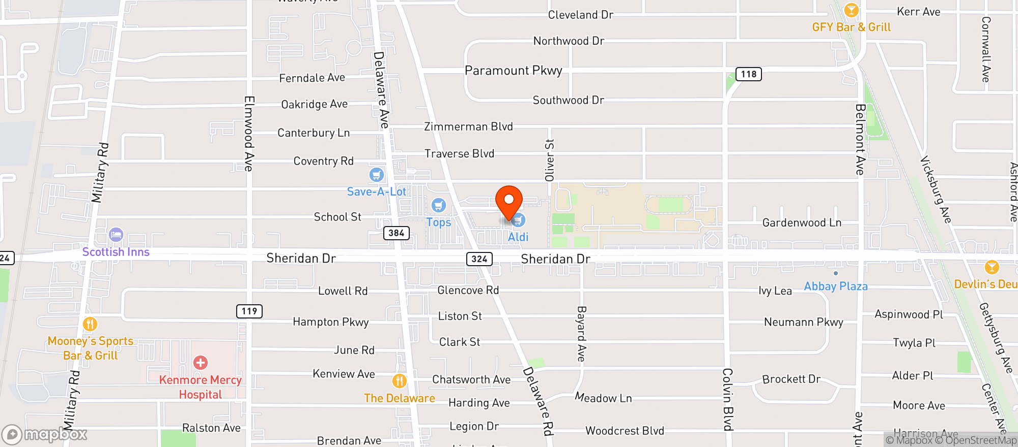 Map showing Sheridan Plaza Liquor