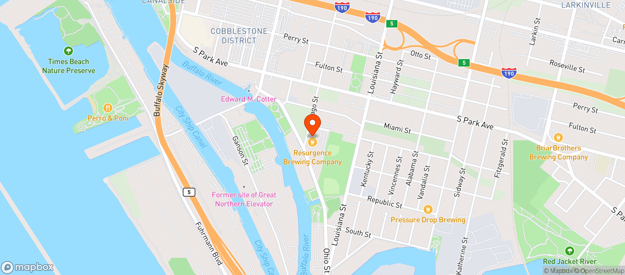 Map showing Resurgence Brewing Company