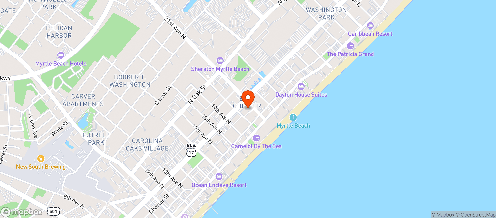 Map showing Myrtle Beach Beer & Wine (myr)