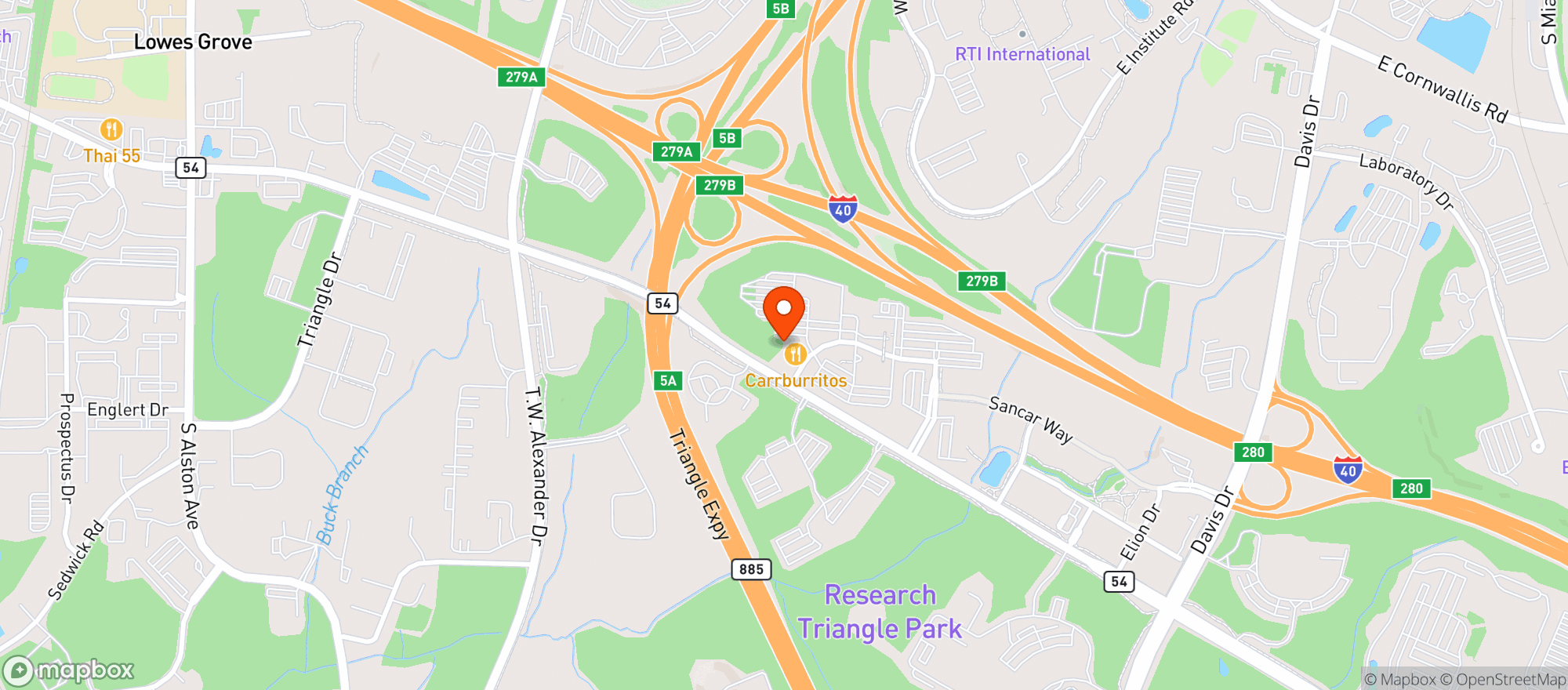 Map showing RTP Uncorked