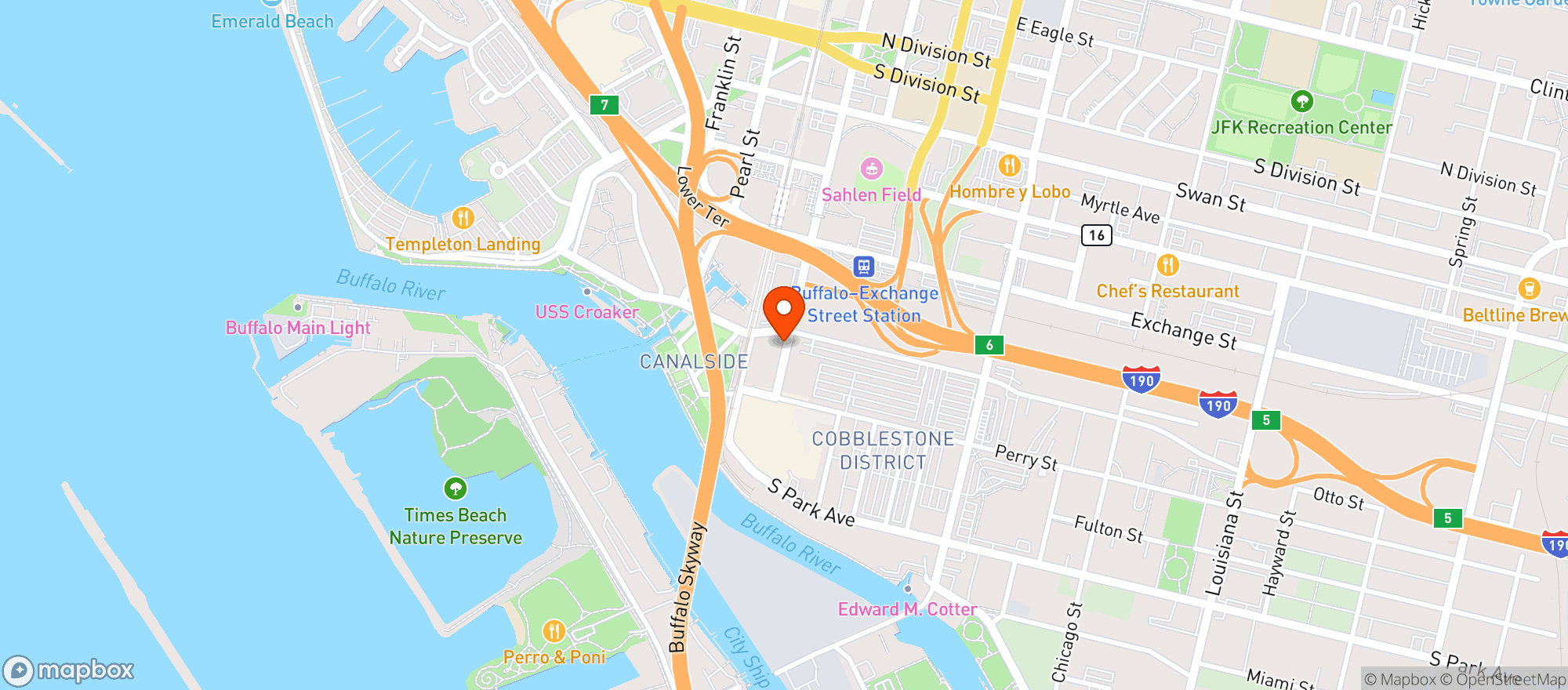 Map showing Southern Tier Brewing Company- Buffalo