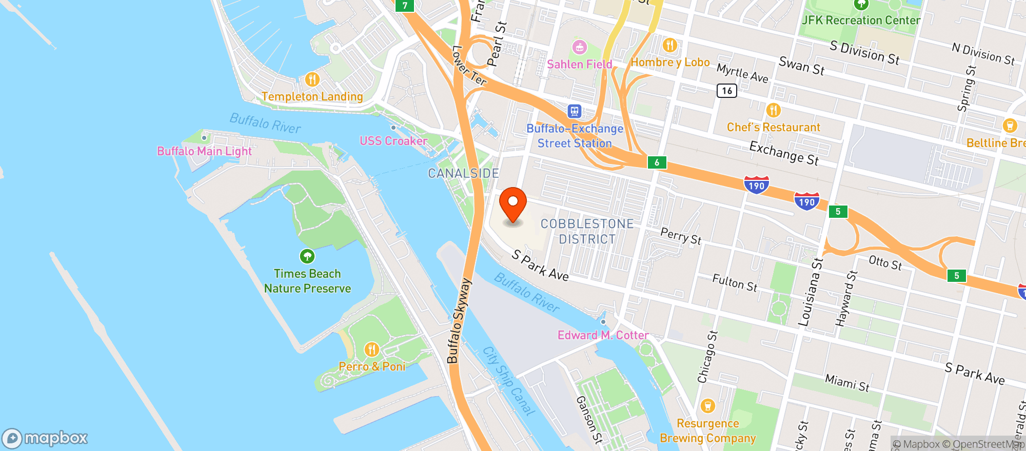 Map showing Dn Keybank Center