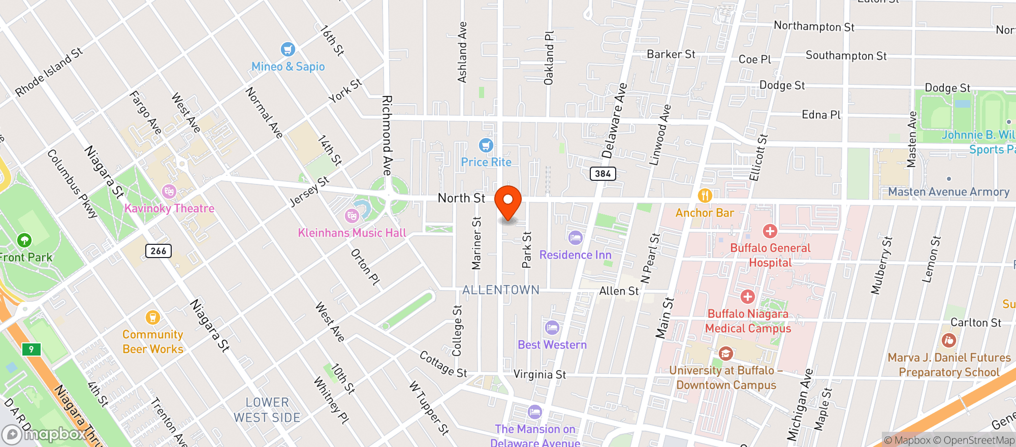 Map showing Elmwood Beverage Center