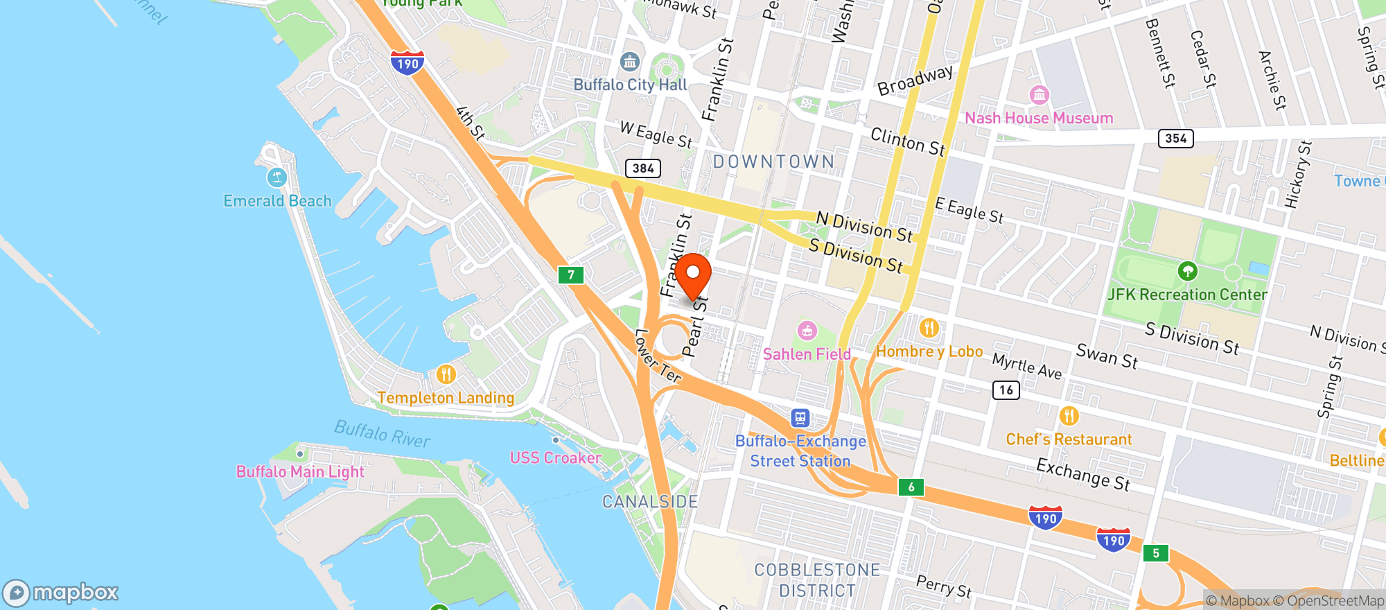 Map showing Pearl Street Grill & Brewery