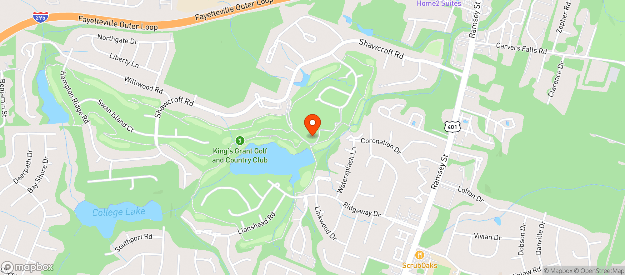 Map showing Kings Grant Snack Bar