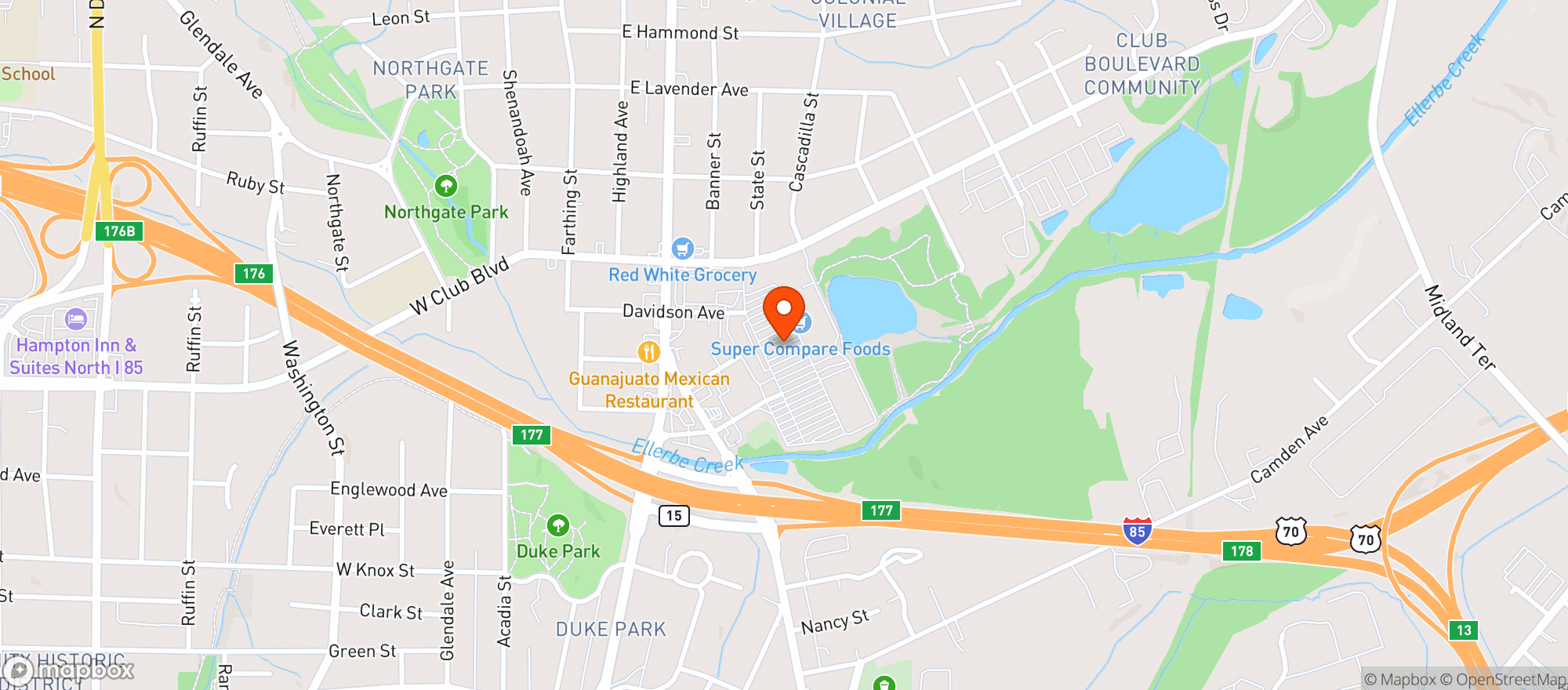 Map showing Compare Foods Nc