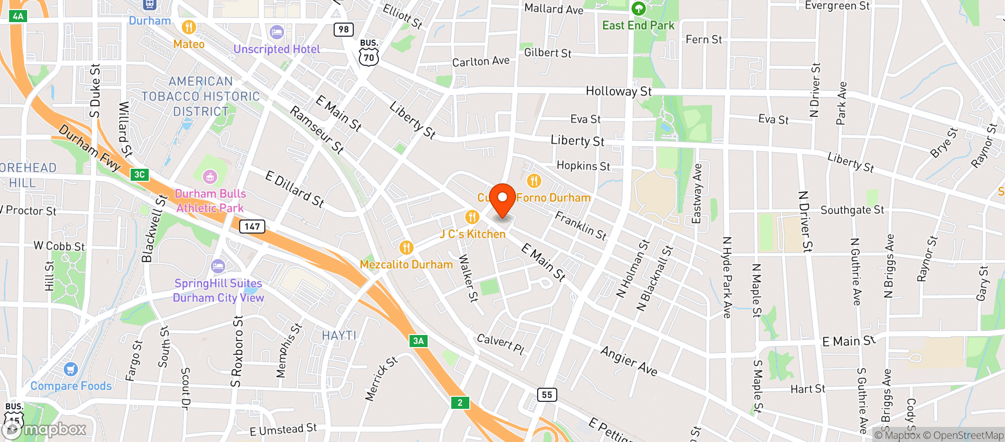 Map showing Triangle Catering