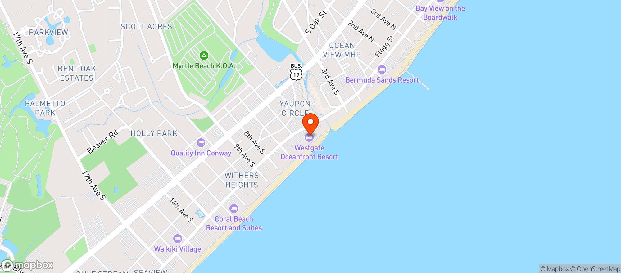 Map showing Westgate Myrtle Beach