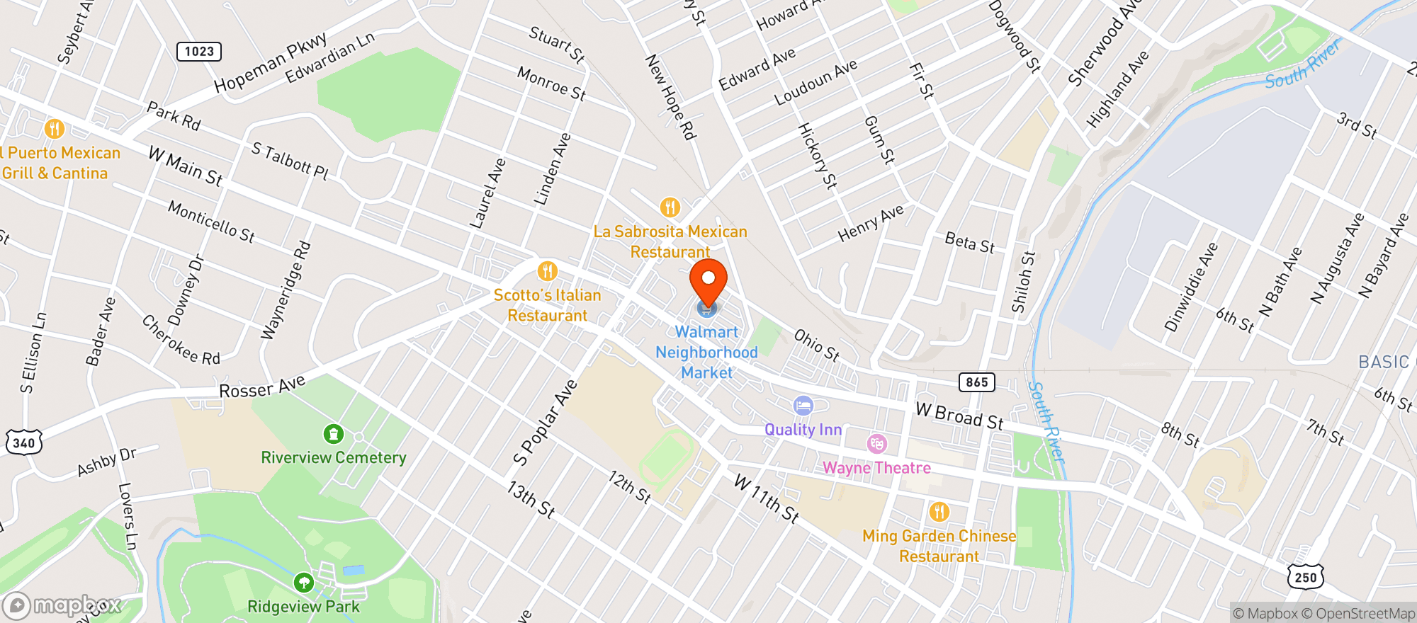 Map showing Walmart Neighborhood Ma #4388