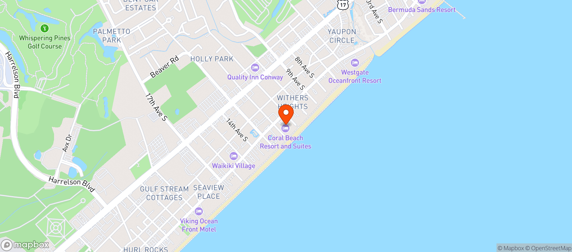 Map showing CORAL BEACH BOWLING&POOL (MYR)
