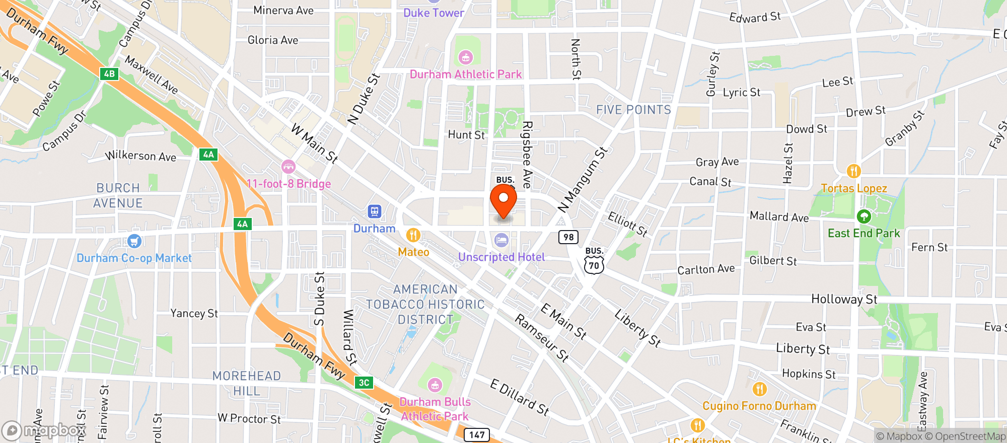 Map showing Durham Hotel