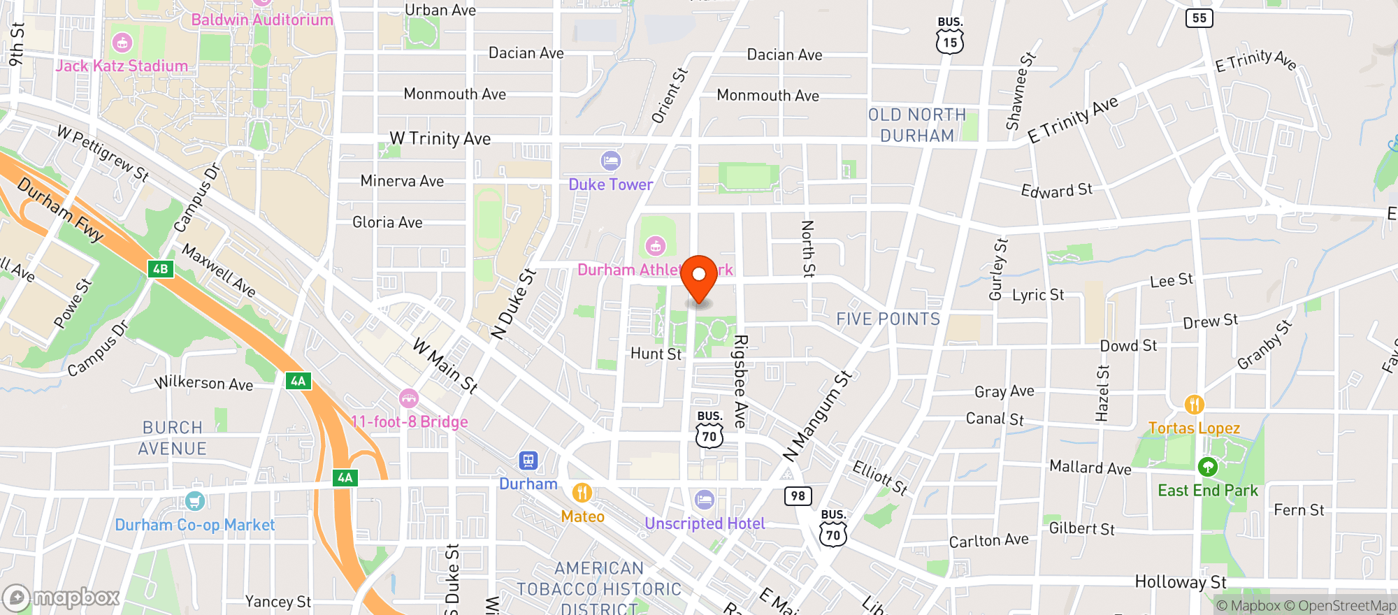 Map showing Durham Food Hall