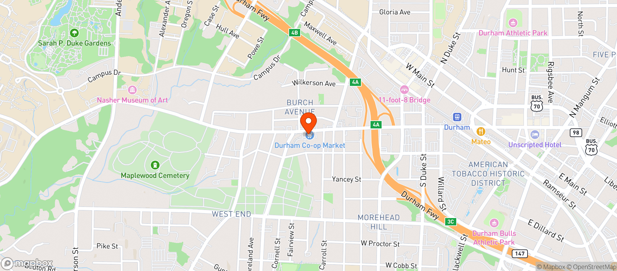 Map showing Durham Coop Market