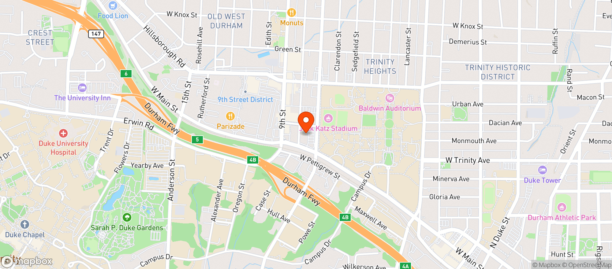 Map showing Whole Foods Market (Durham)