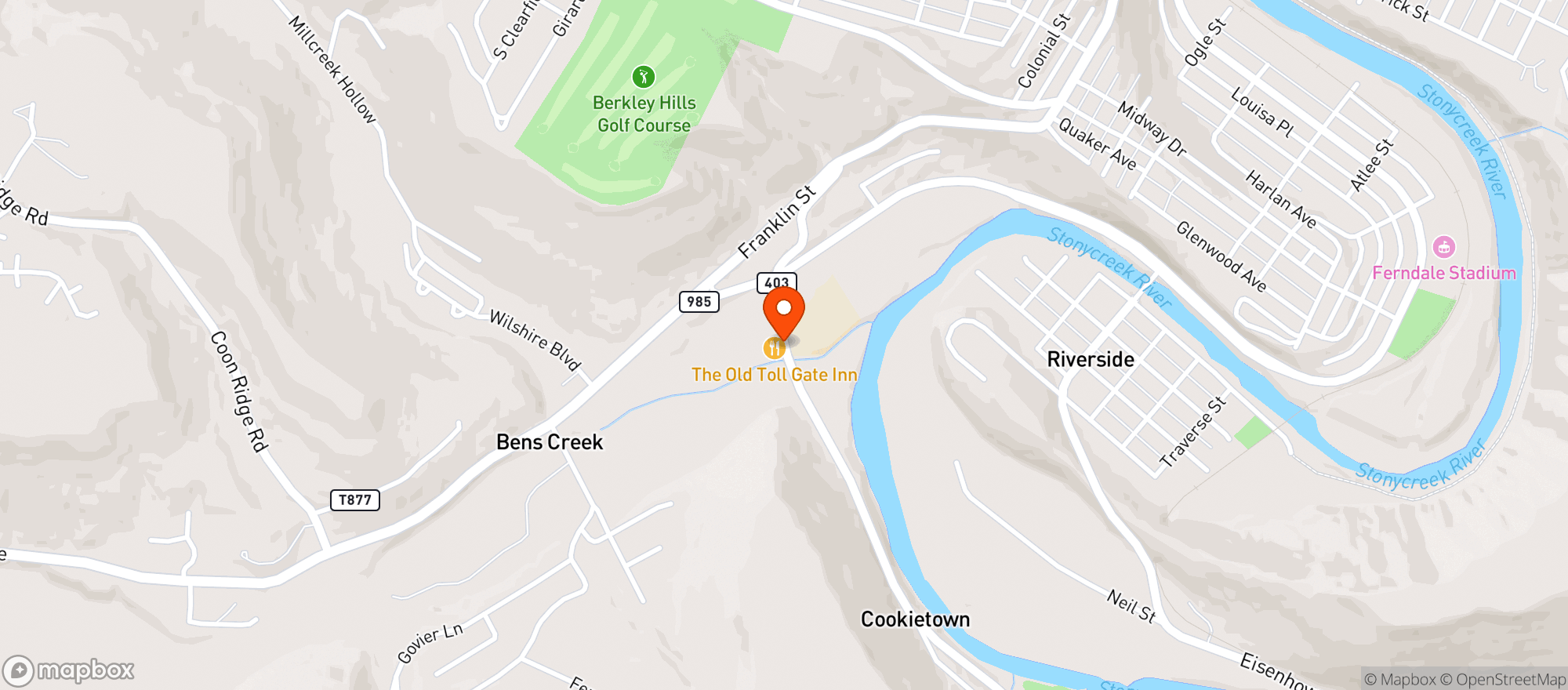 Map showing Old Toll Gate Inn