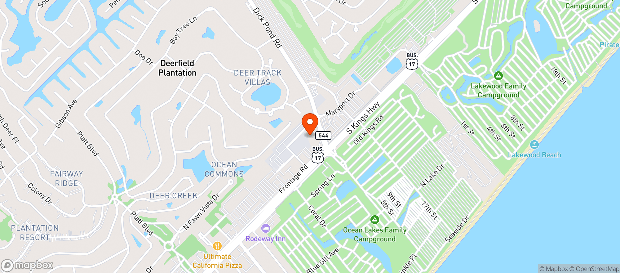 Map showing Bubbas Bar & Grill