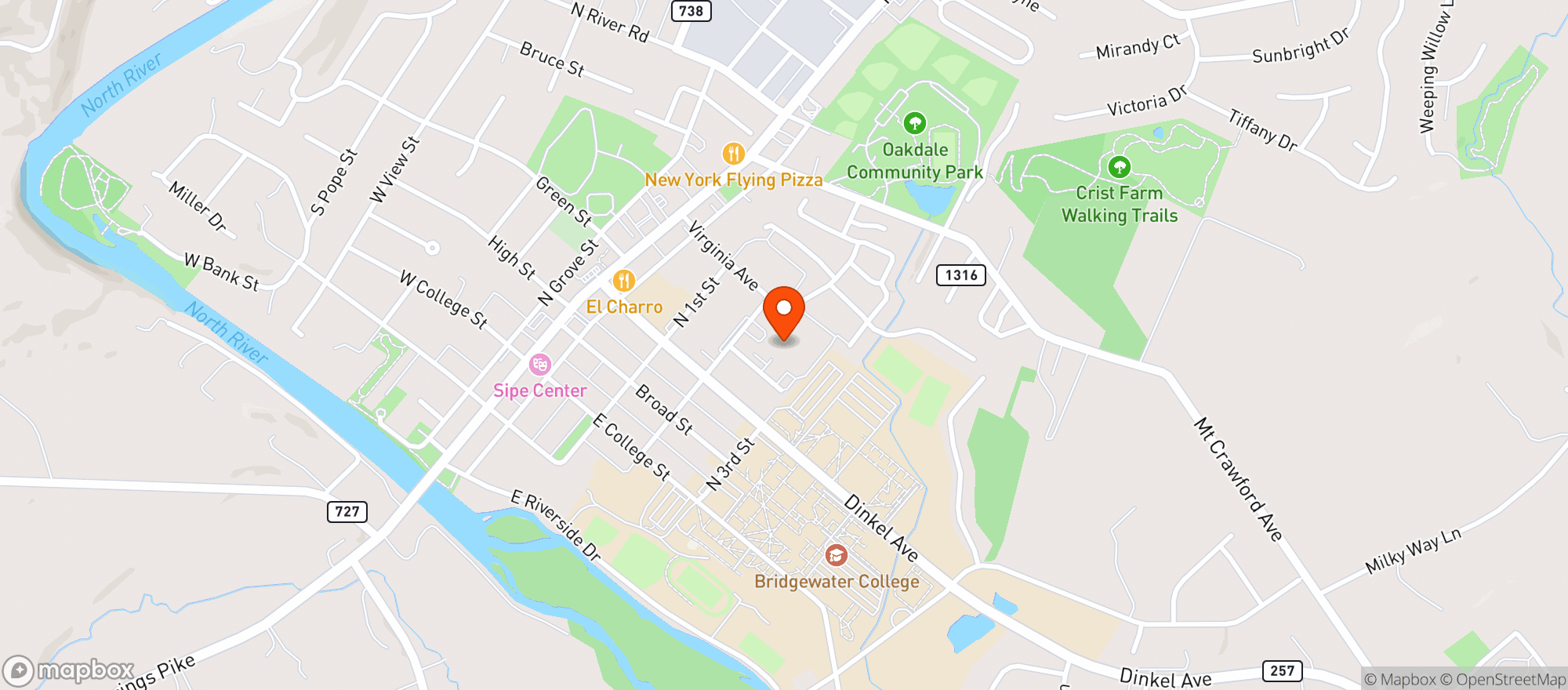 Map showing Bridgewater Retirement Community