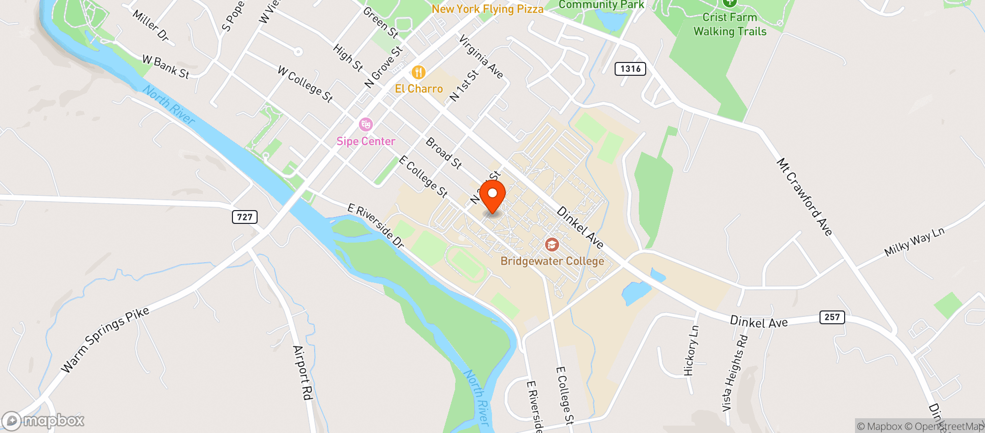 Map showing Alexander Mack Library