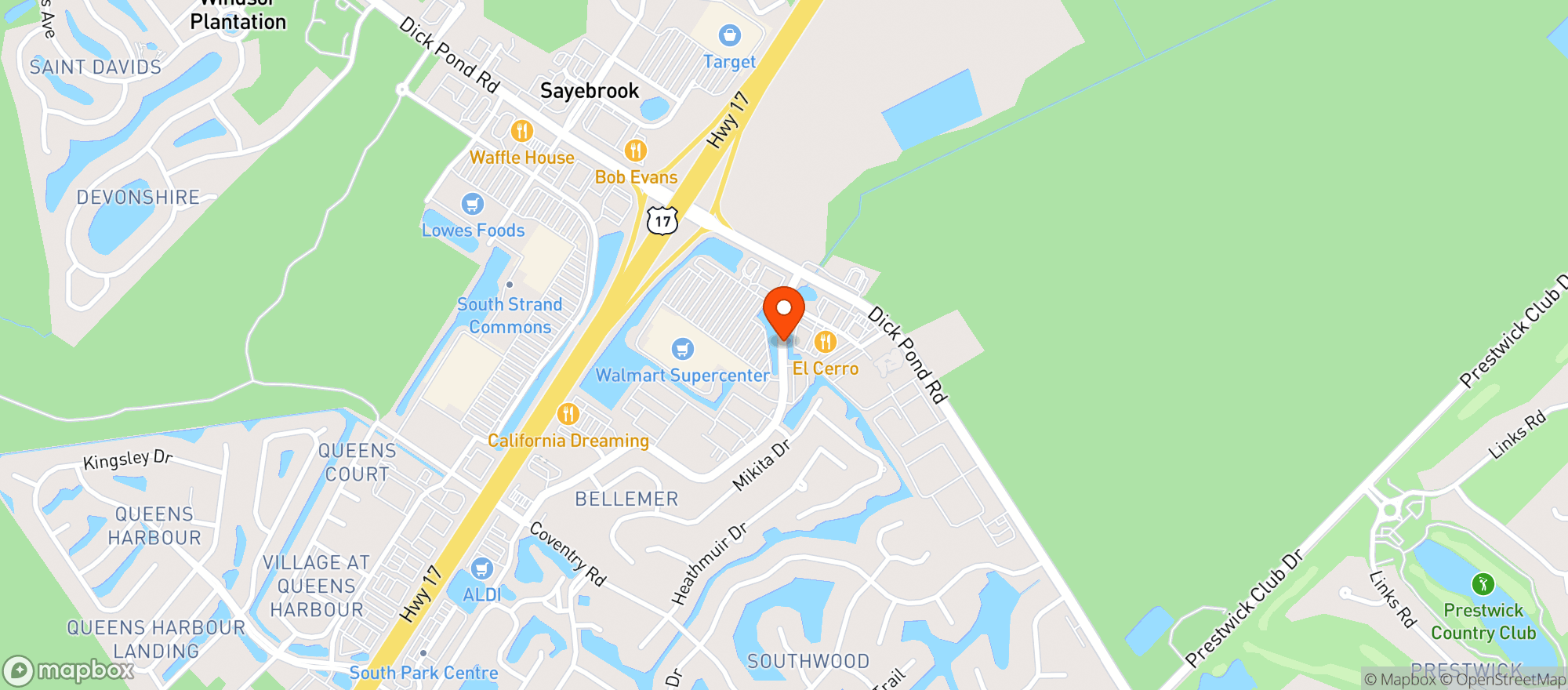 Map showing El Cerro Mexican Bar & Grill