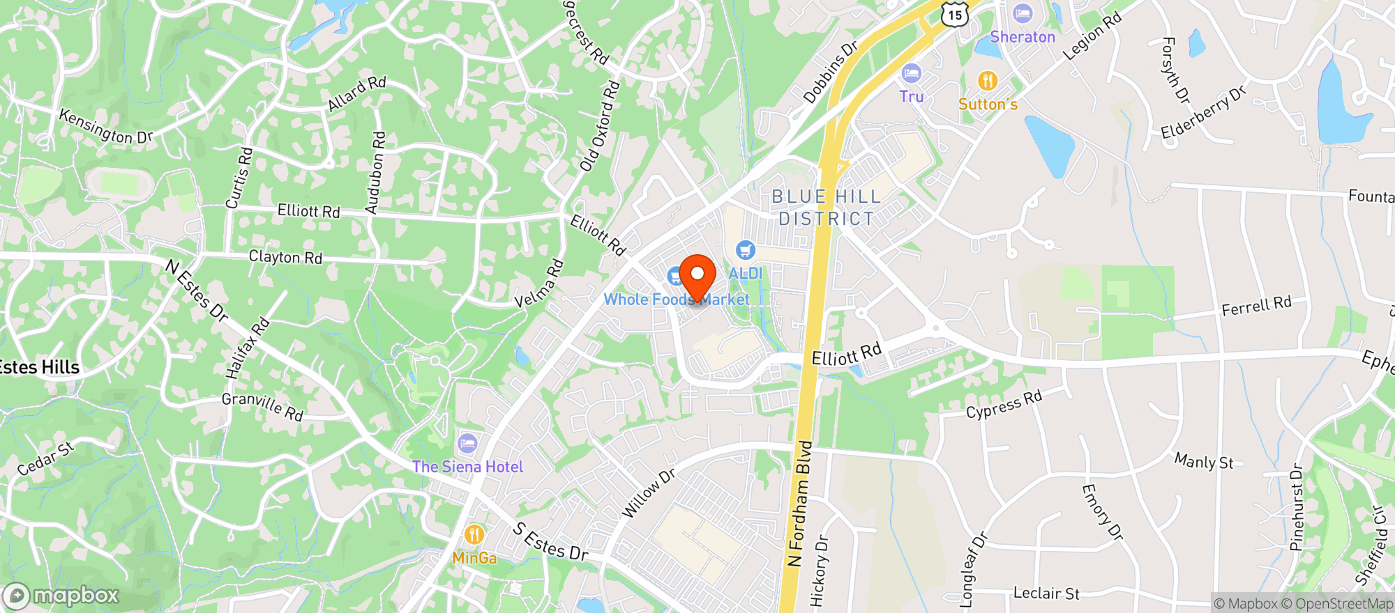 Map showing Whole Foods Market (Chapel Hill)