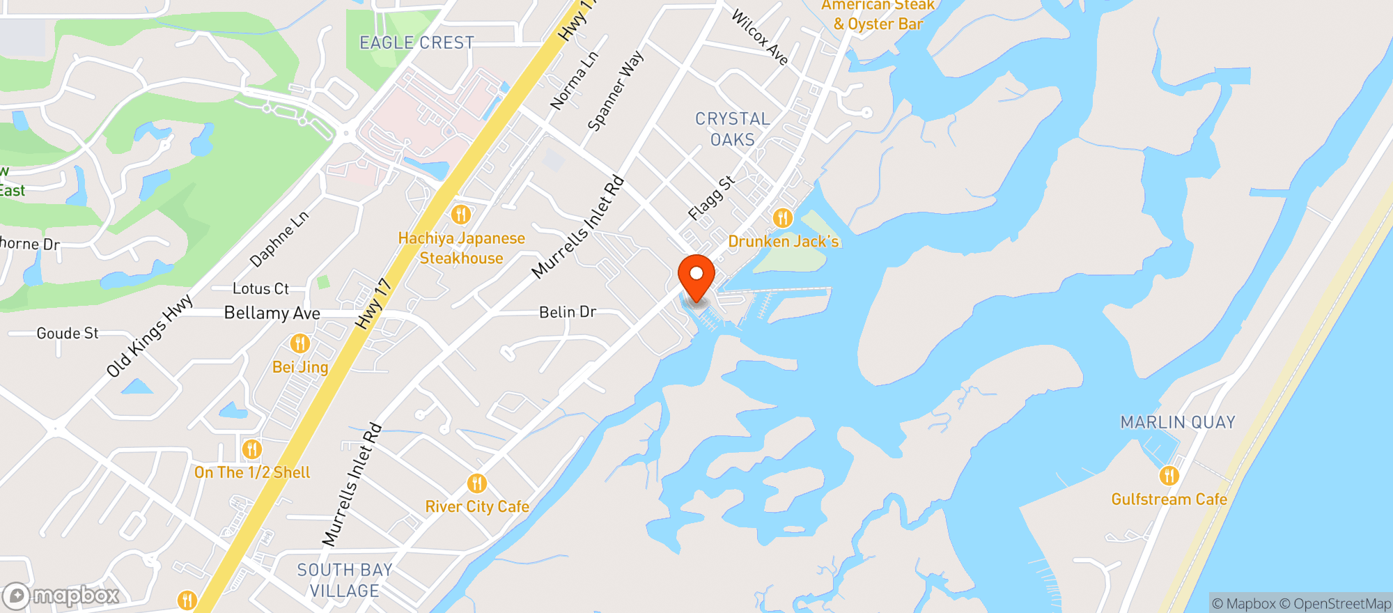 Map showing Inlet Shipwreck Bar & Grill